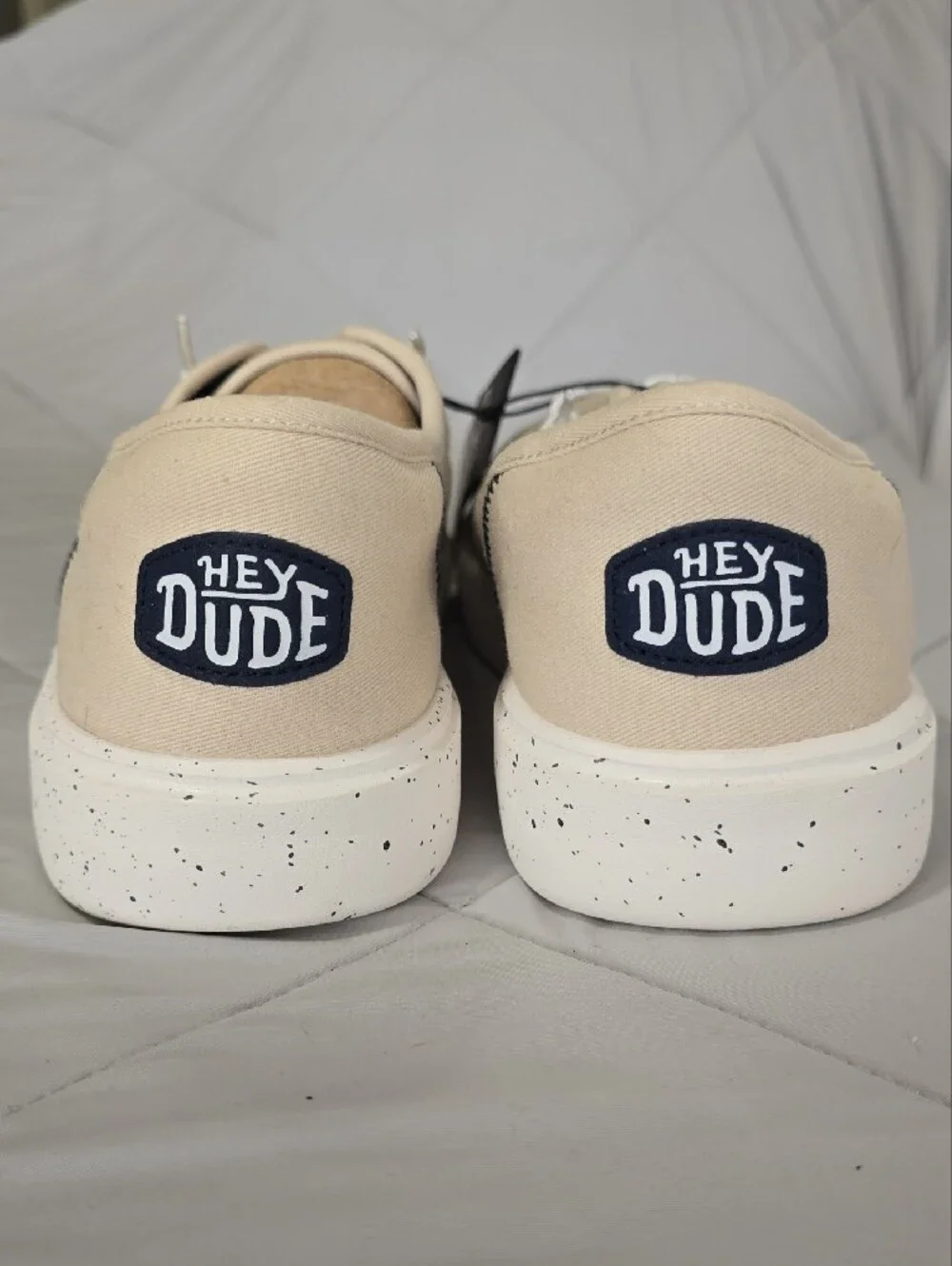 Hey Dude Men's Beige Canvas Boat Shoes with White Laces